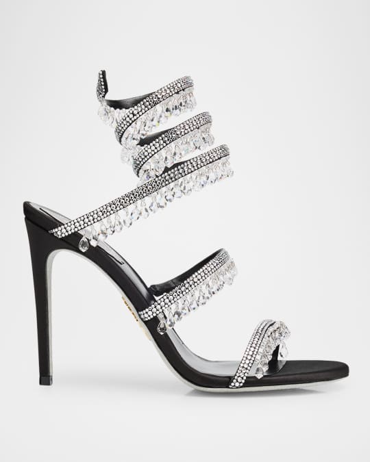 Rene Caovilla Satin Strass Chandelier Snake Wrap Sandals | Neiman