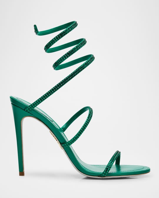 Rene Caovilla Cleo Satin Crystal Snake Wrap Sandals | Neiman Marcus