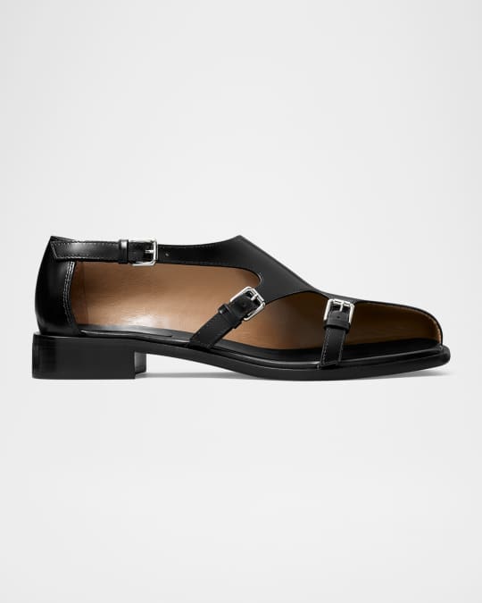 Asymmetrical Multi Monk Leather Loafers