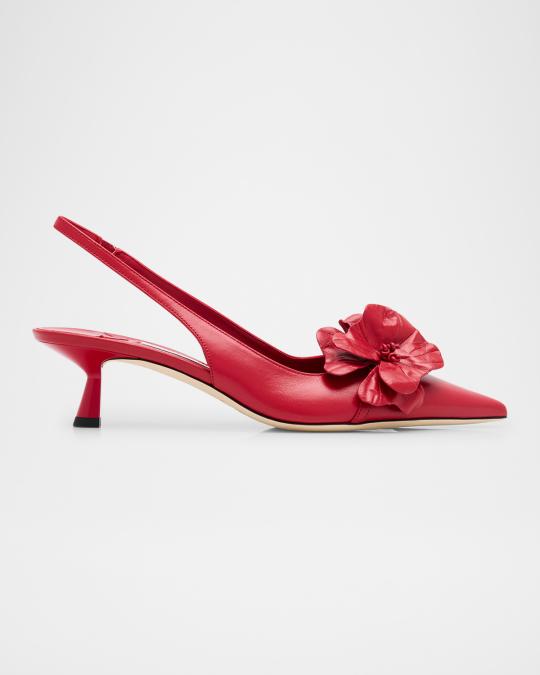 Jimmy Choo Amita Flowers Leather Slingback Pumps | Neiman Marcus