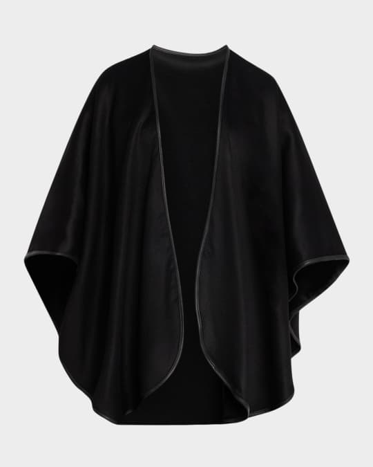 Reversible Cashmere Cape W/ Leather Trim