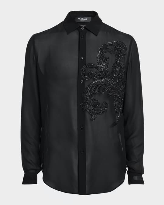 Men's Barocco Leaf Silk Dress Shirt