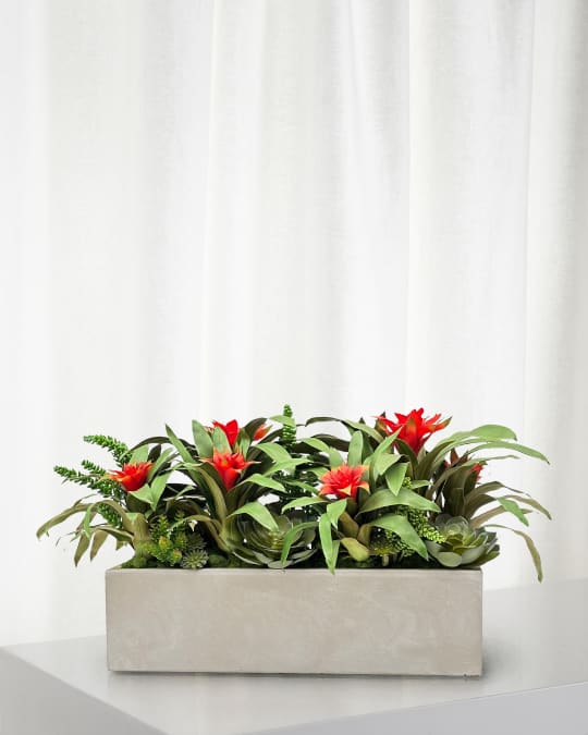 Bromeliad Succulent 38" Faux Floral Arrangement in Fiberglass Planter