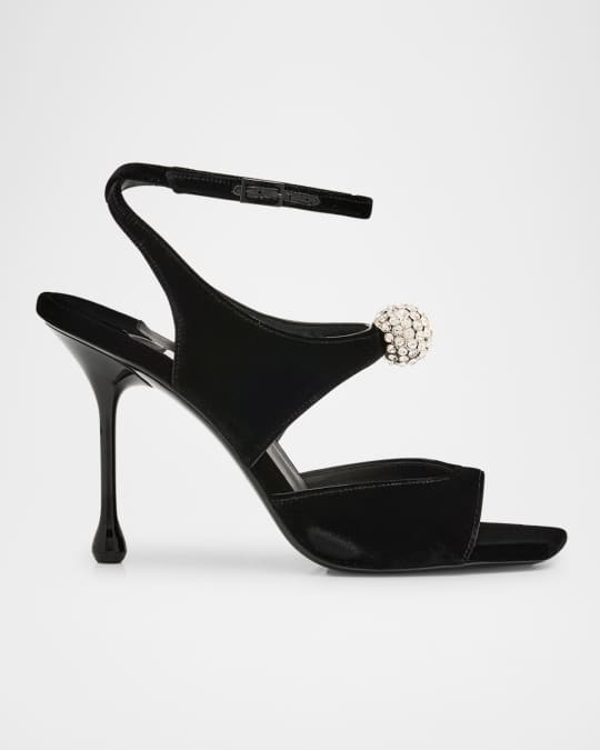 サンダル・ミュール JIMMY CHOO VELVET AND CRYSTAL SANDAL Jimmy Choo Orb Crystal Velvet Dual-Band Ankle-Strap Sandals