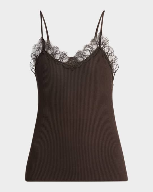 THE ROW Ikee Lace-Trim Rib Tank Top | Neiman Marcus