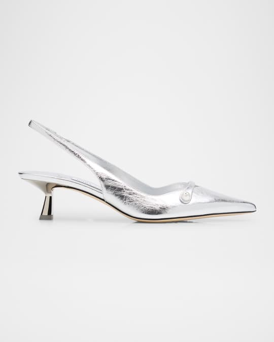 Jimmy Choo Amita Metallic Pearly-Strap Slingback Pumps
