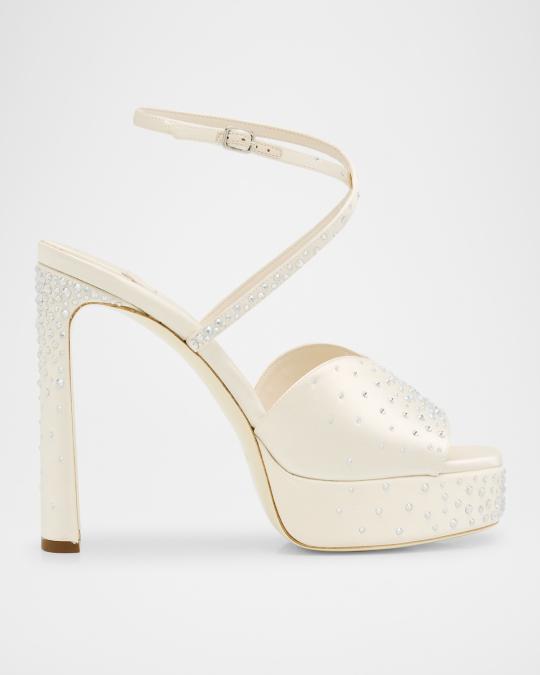 Jimmy Choo Karli Satin Crystal Ankle-Strap Platform Sandals