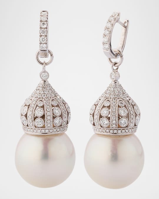 18K White Gold Diamond and South Sea Pearl Earrings