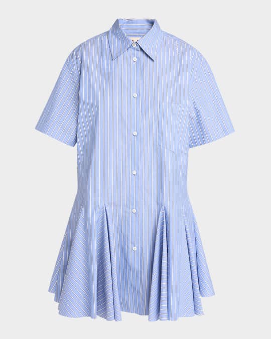 Stripe Godet Mini Shirt Dress