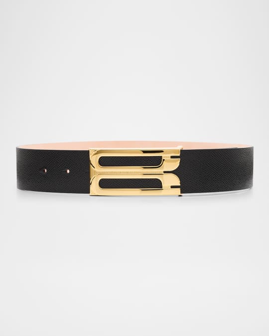 【Victoria Beckham】レザーベルト Frame Belt In Espresso Croc Embossed Calf Leather – Victoria
