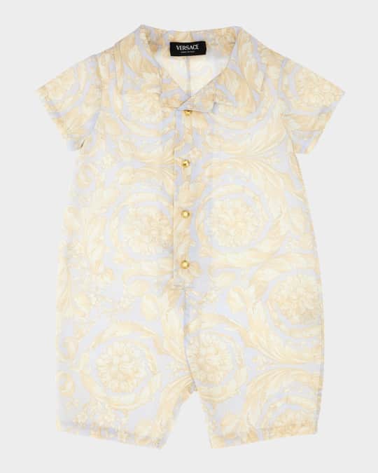 Boy's Barocco-Print Playsuit, Size 3M-18M