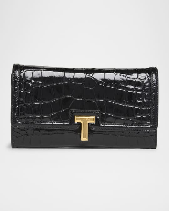 Wallis Flap Wallet in Shiny Croc-Embossed Leather