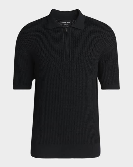 Giorgio Armani Men's Textured Knit Short-Sleeve Quarter-Zip Polo