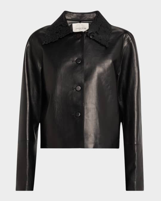 Lafayette 148 New York Leather Jacket with Detachable Collar