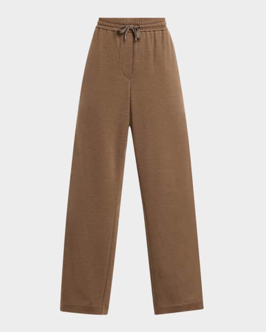 Brunello Cucinelli Cotton-Silk Spa Wide-Leg Travel Pants