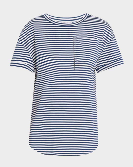 Brunello Cucinelli Monili Pocket Striped Jersey T-Shirt
