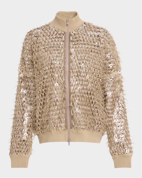 【関税込み】BRUNELLO CUCINELLI Embroidered jacket Brunello Cucinelli Mosaic Sequin Embroidered Net Knit Zip