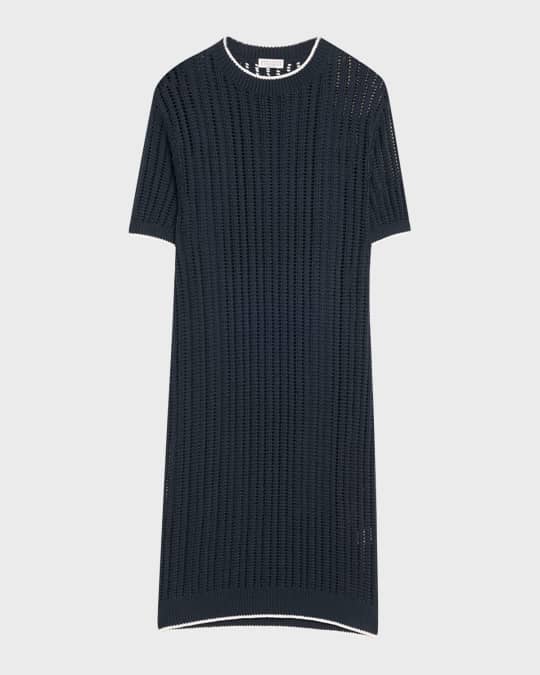 Brunello Cucinelli Mesh Knit Midi T-Shirt Dress | Neiman Marcus