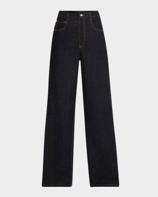 Brunello Cucinelli Pleated-Panel Wide-Leg Jeans | Neiman Marcus