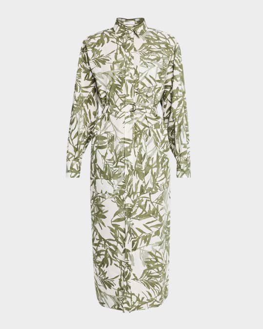 Brunello Cucinelli Herbarium-Print Belted Cotton Popeline