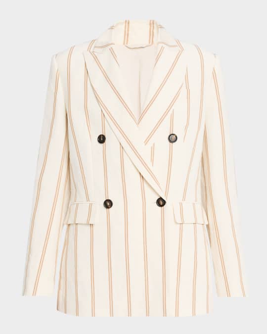 Brunello Cucinelli Striped Linen-Cotton Double-Breasted