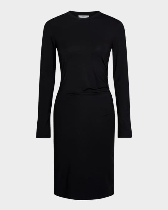 Vince Long-Sleeve Ruched Crewneck Dress | Neiman Marcus