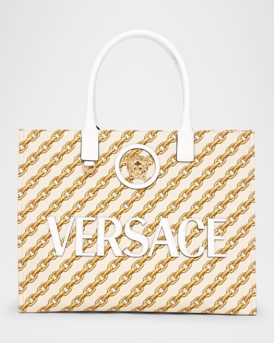 Versace La Medusa Chain-Link Canvas Tote Bag | Neiman Marcus