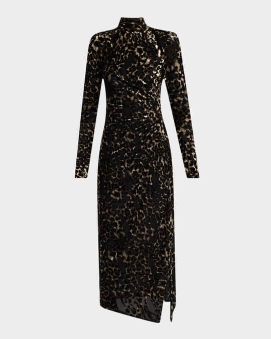 Eveline Leopard Mock-Neck Midi Dress