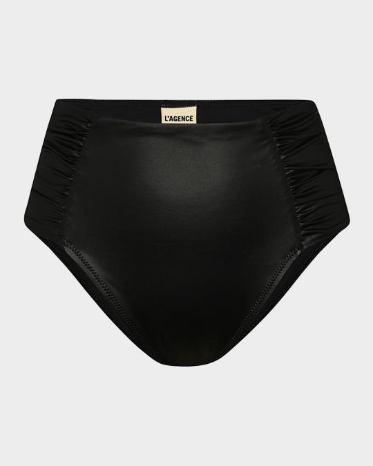 L'AGENCE Luxe Leather Vanessa High-Waist Bikini Bottoms | Neiman Marcus