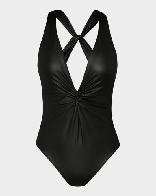 L'Agence Luxe Leather Hadley Twist Plunge One-Piece Swimsuit