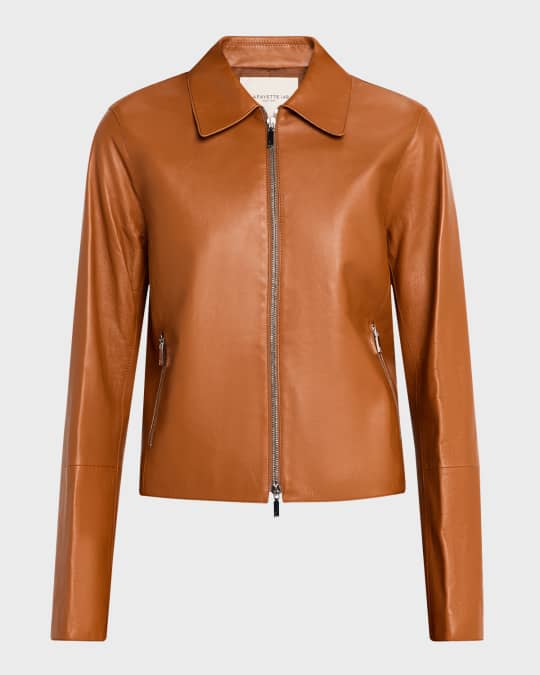 Lafayette 148 New York Zip-Front Leather Jacket | Neiman Marcus