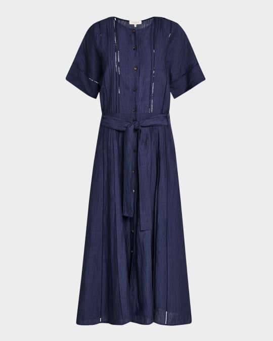 Lafayette 148 New York Lace-Inset Pintuck Linen Midi Shirtdress | Neiman  Marcus