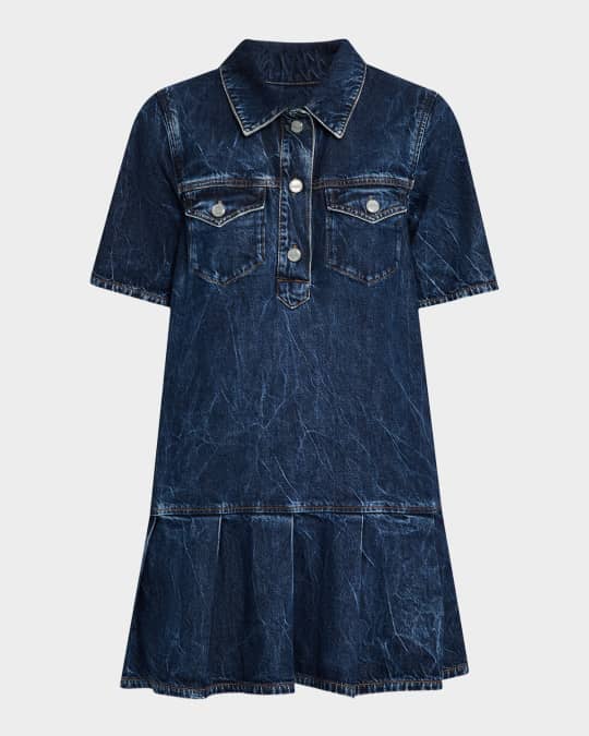 ganni デニムミニワンピース GANNI denim mini dress Ganni Short-Sleeve Crinkled Denim Mini Dress | Neiman Marcus