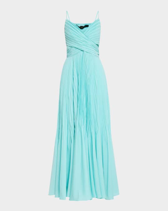 strapless open back dress Pleated Ombre Crepe de Chine Maxi Dress
