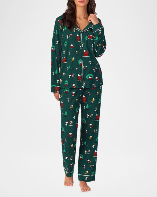 x Peanuts Holiday-Print Jersey Pajama Set