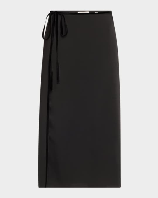 Velvet-Trim Side-Slit Midi Skirt