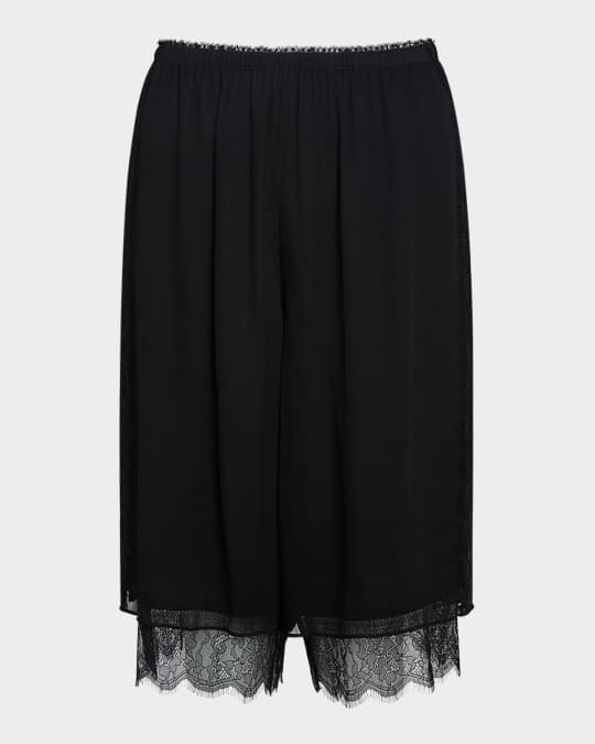 Mid-Rise Chiffon Lace-Trim Shorts