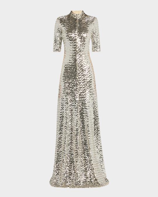 rosetta getty sequin dress Rosetta Getty Turtleneck Sequined Zip Gown
