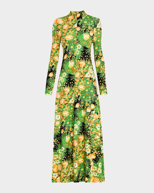 Rosetta Getty Garden Floral-Print Turtleneck Zip Maxi Dress | Neiman Marcus