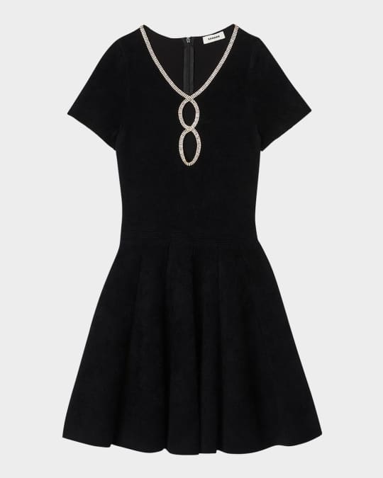 black dress sandro Sandro Black Fitted Mini Dress with Lace Sleeves main image 1