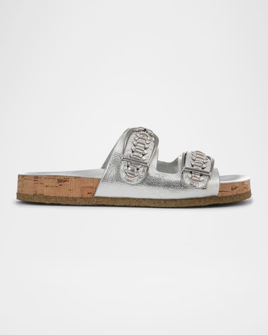 Paige Metallic Dual-Buckle Slide Sandals