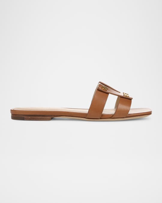 Via Leather Flat Slide Sandals