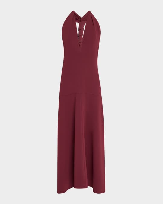 Plunging Halter Twisted Matte Viscose Maxi Dress