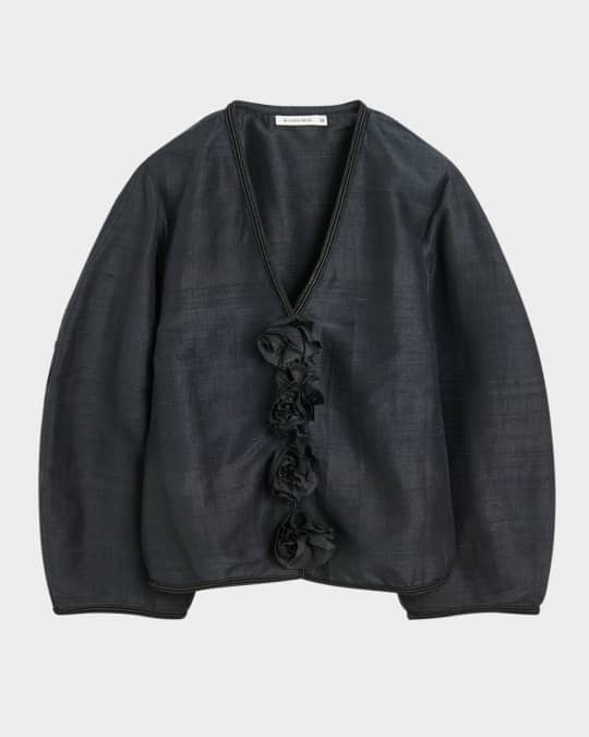 Mineas Floral Applique Silk Blouse