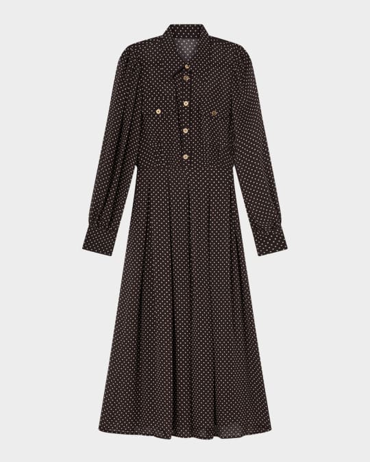 Cody Pleated Polka-Dot Midi Shirtdress