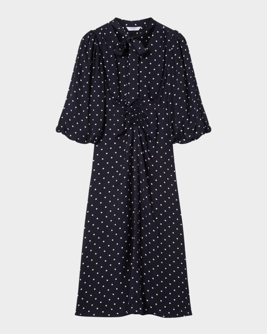 Hester Tie-Neck Polka Dot Midi Dress