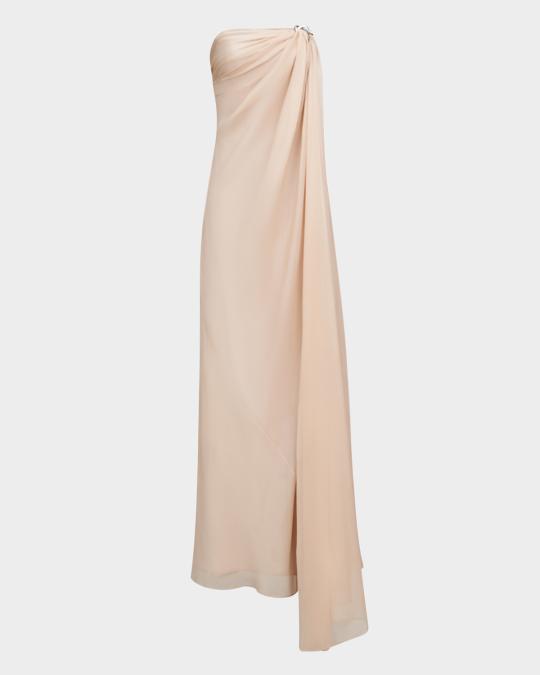 oyster chiffon dress Halston Draped Strapless Gown Gilded dream Color:Gold on GREEN (FEMALE) global-season_l1-AW25 Women Elegant Church Dresses Capture every gaze with