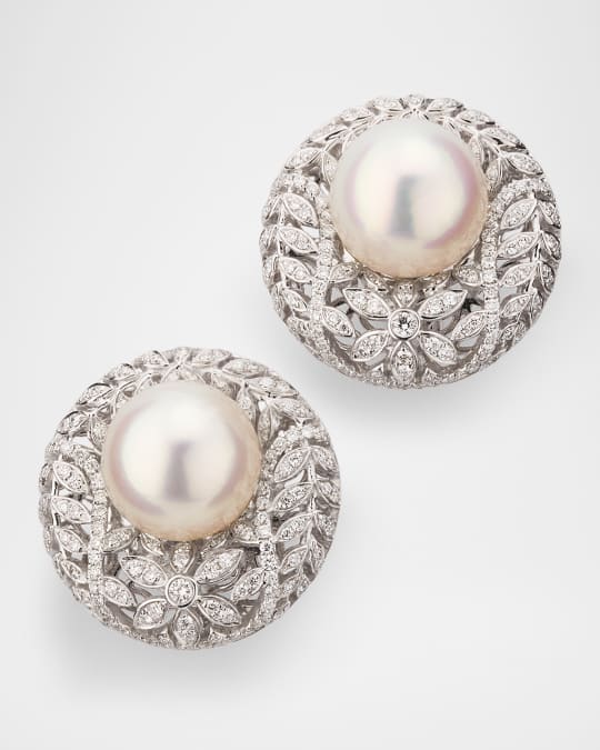 18K White Gold Diamond Cultured Pearl Earring, Single