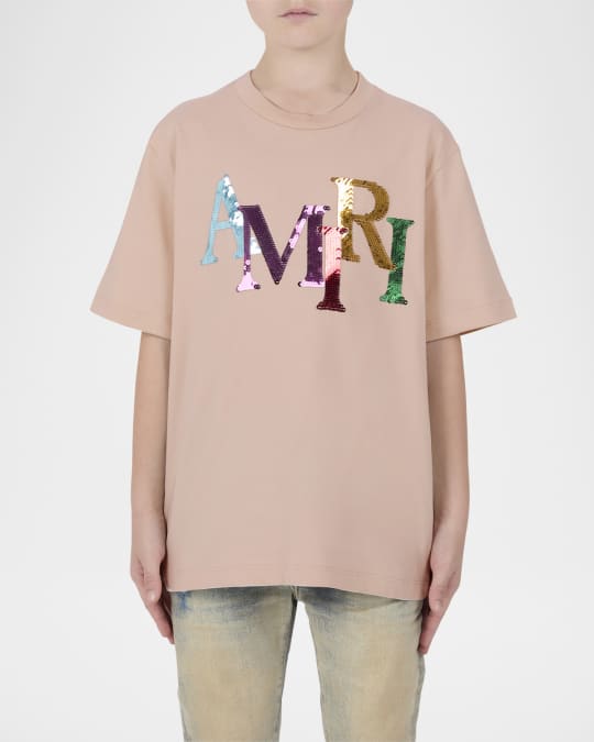 Girl's Staggered Sequin Logo Short-Sleeve T-Shirt, Size 4-12