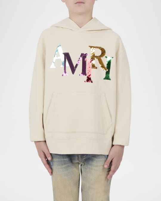 Amiri Kid's Staggered Sequin Logo Hoodie, Size 4-12 | Neiman Marcus